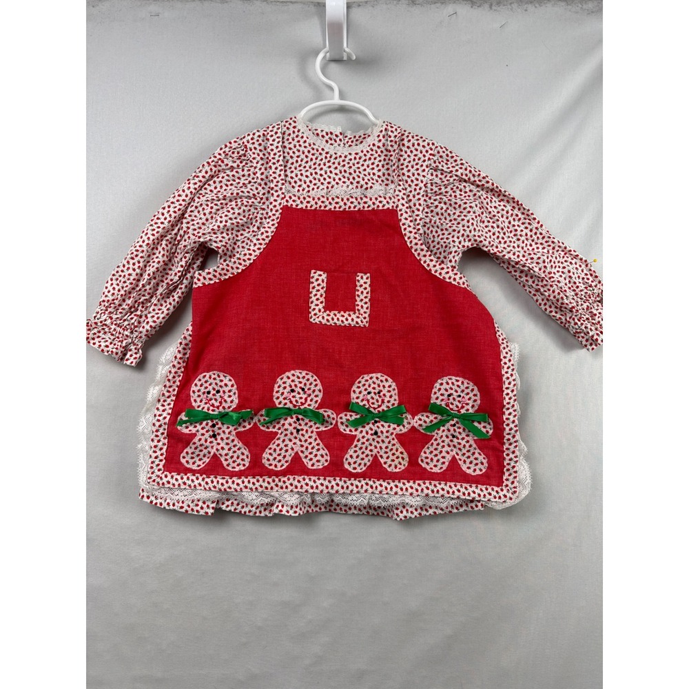 Unbranded Gingerbread Pinafore Dress Kids 3T Red Strawberry Print Lace Holiday
